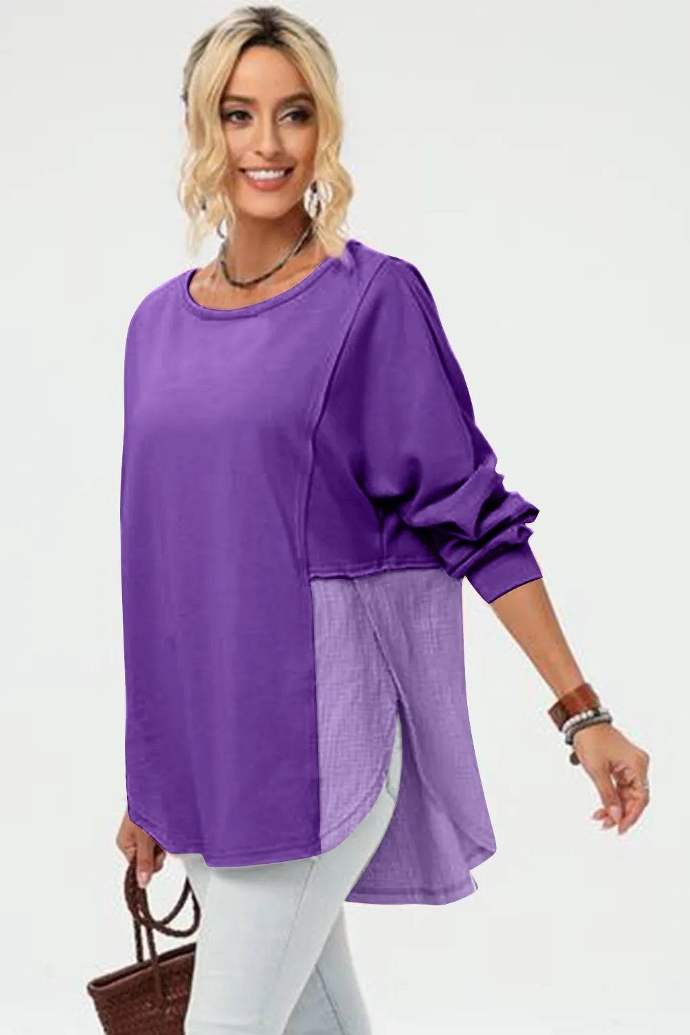 Double Take Full Size Long Sleeve High-Low T-Shirt – view 7 | Lola Mariee