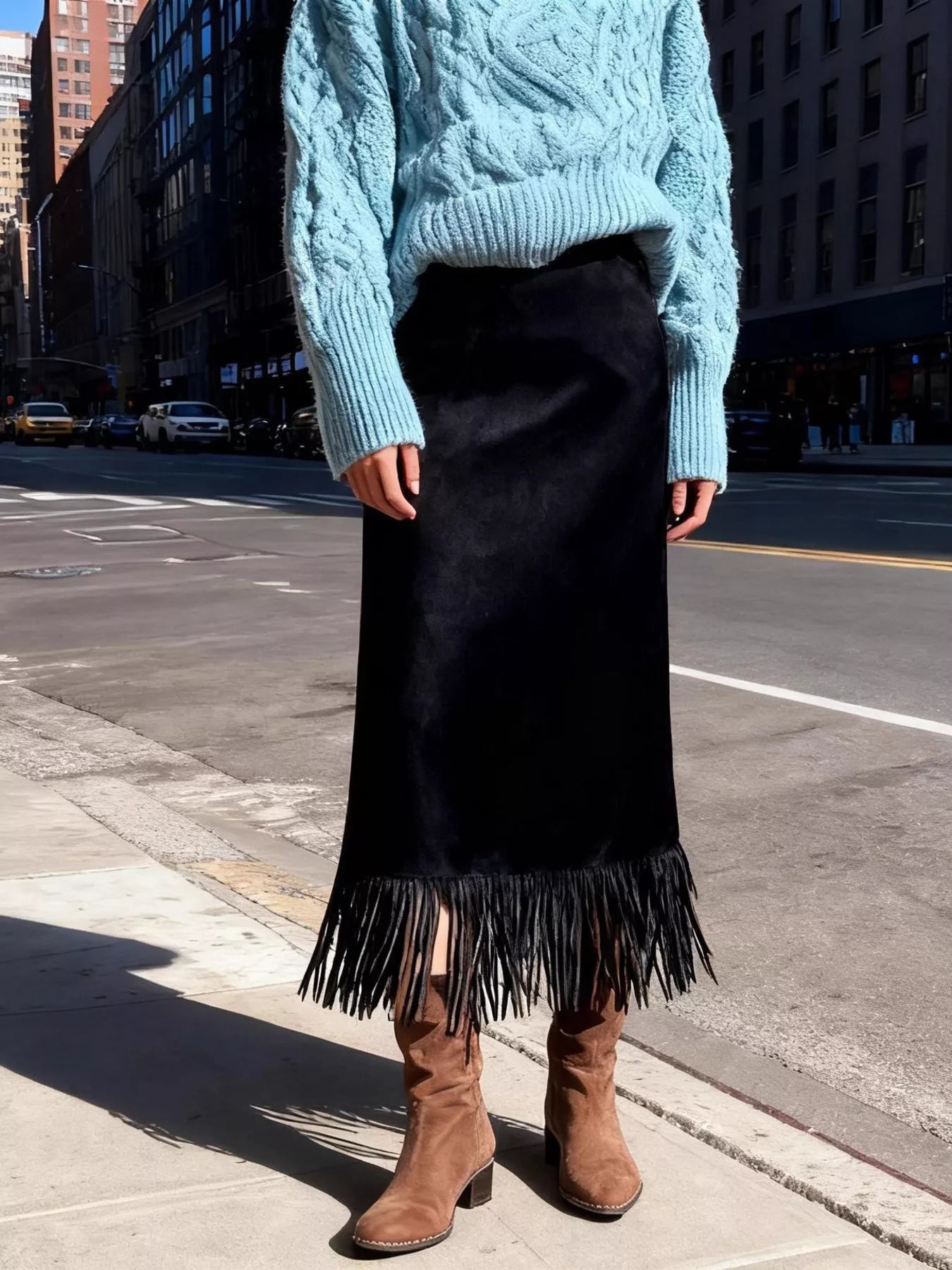 Suede Fringe Midi Skirt – view 9 | Lola Mariee