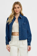 RISEN Button Up Long Sleeve Denim Shacket - LOLA MARIEE | Lola Mariee