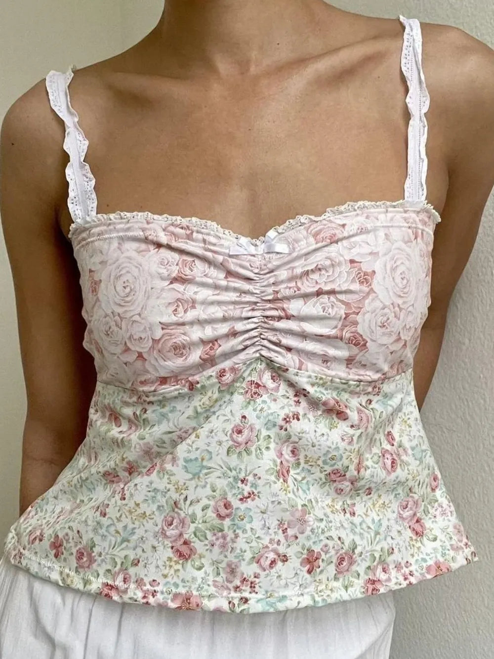 Lace Detail Floral Sweetheart Neck Cami – view 6 | Lola Mariee
