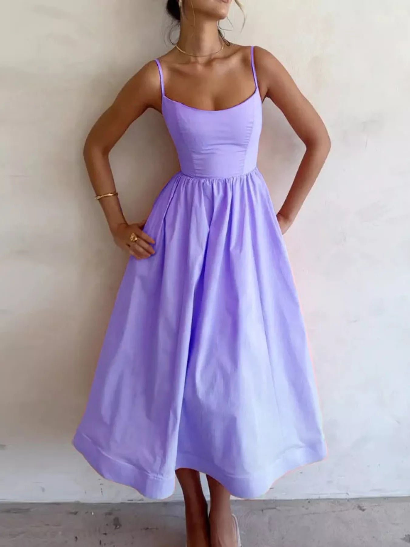 Adjustable Strap Scoop Neck Midi Dress – view 4 | Lola Mariee