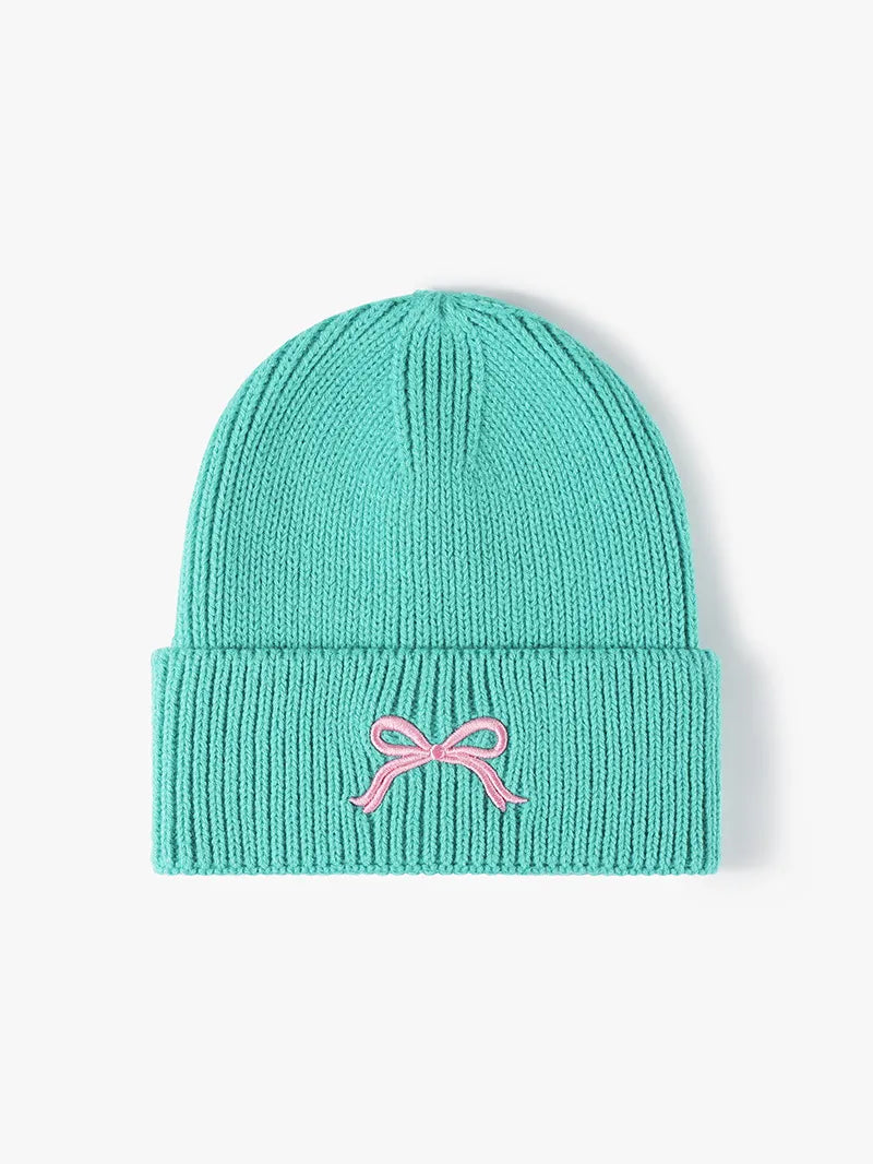 Embroidered Bow Knit Hat – view 2 | Lola Mariee