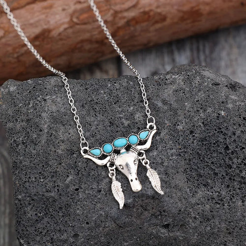 Artificial Turquoise Cow Shape Necklace – view 2 | Lola Mariee