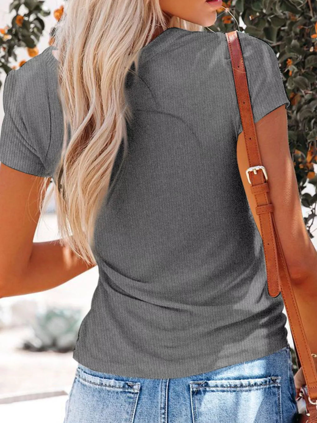 Full Size Casual V-Neck Button Detail T-Shirt Plus Size - Trendsi | Lola Mariee