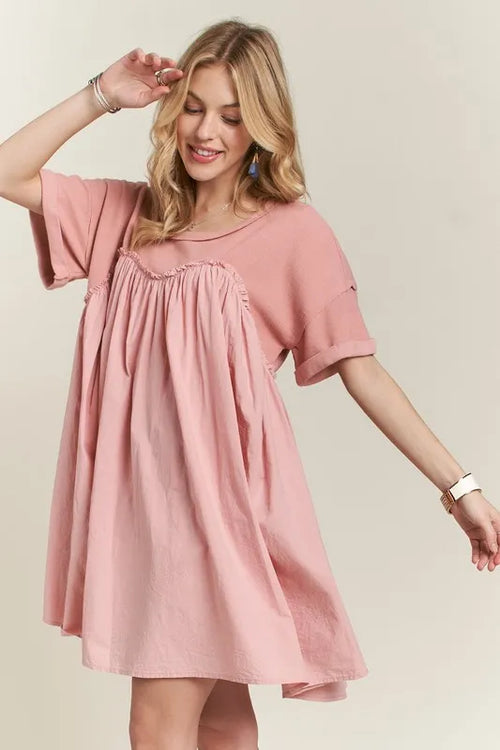 ADORA Round Neck Half Sleeve Babydoll Dress | Lola Mariee