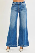 RISEN Full Size Mid Rise Wide Leg Jeans with Flared Look Plus Size - women's bottoms at Lola Mariee boutique