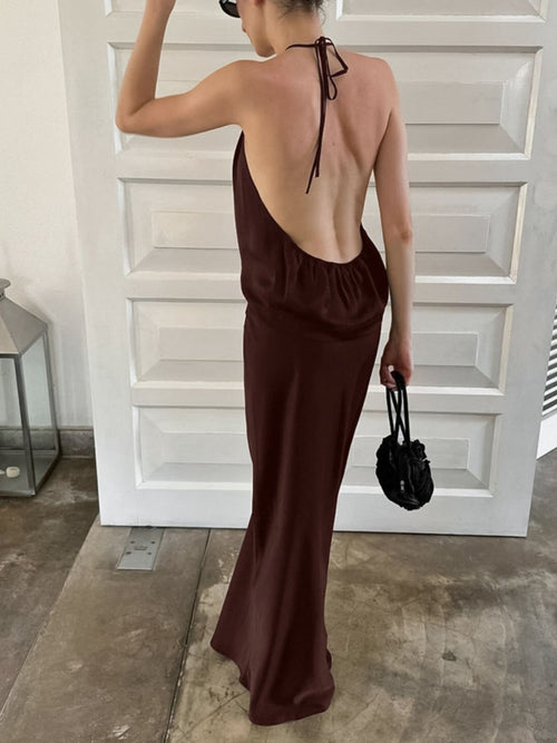 Backless Halter Neck Maxi Dress – view 2 | Lola Mariee