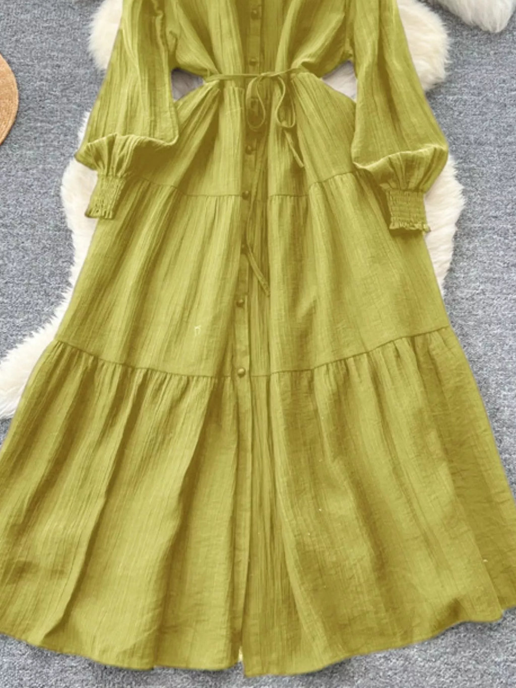 Button Down Tiered Long Sleeve Dress - Trendsi | Lola Mariee
