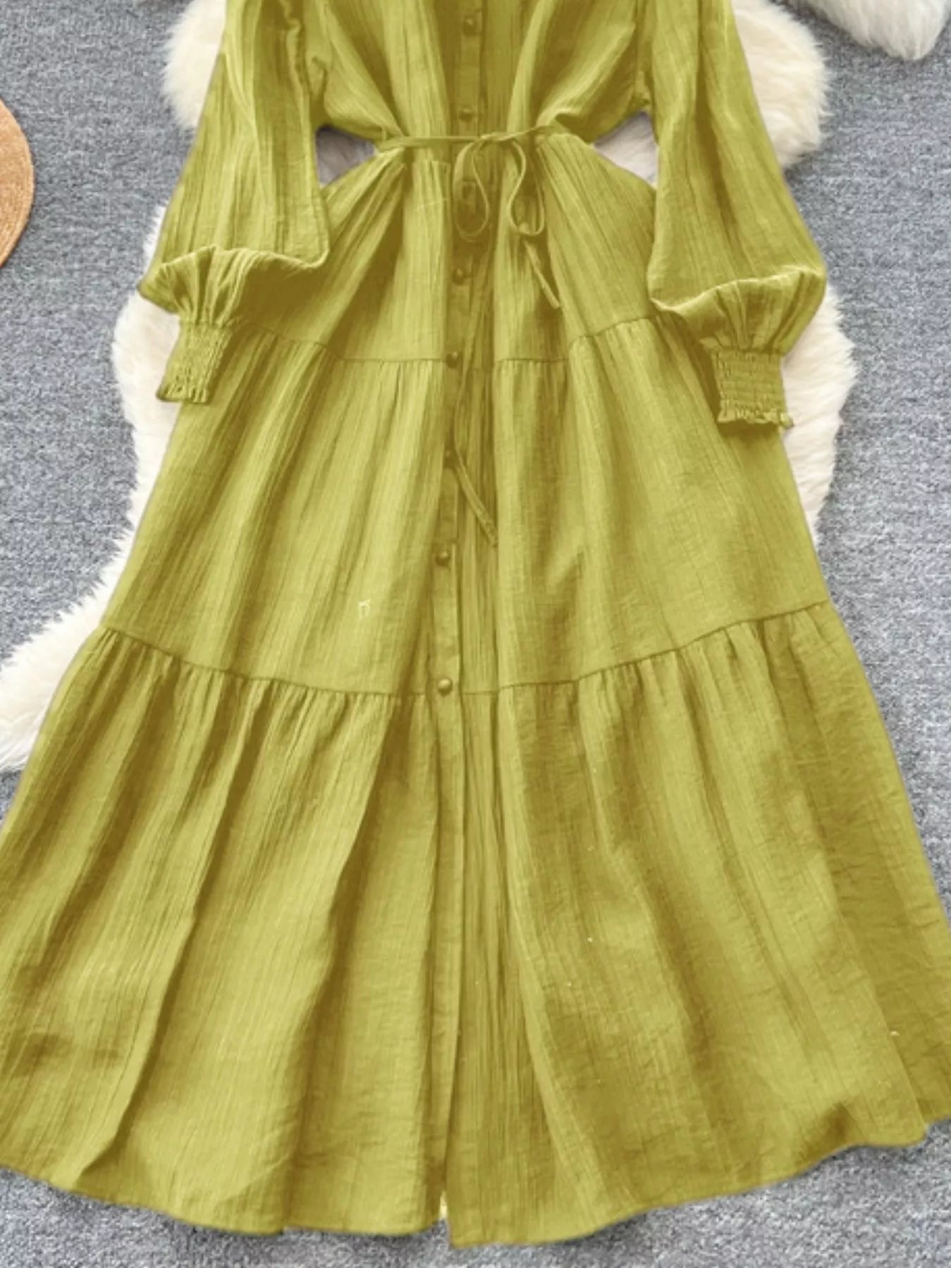 Button Down Tiered Long Sleeve Dress - Trendsi | Lola Mariee