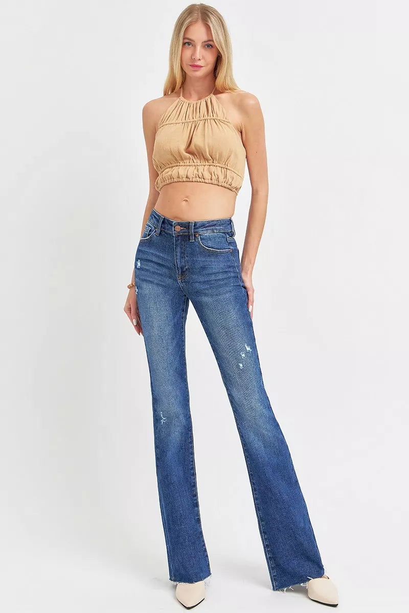 RISEN Full Size Distressed Mid Rise Flare Jeans Plus Size - LOLA MARIEE | Lola Mariee