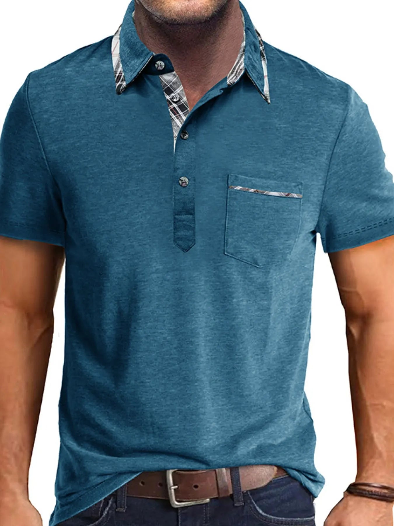 Men's Full Size Classic Plaid Collar Cotton Polo Shirt Plus Size – view 10 | Lola Mariee