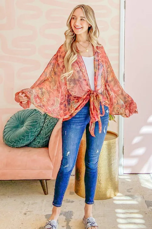 And The Why Front Tie Knot Oversized Print Top | Lola Mariee