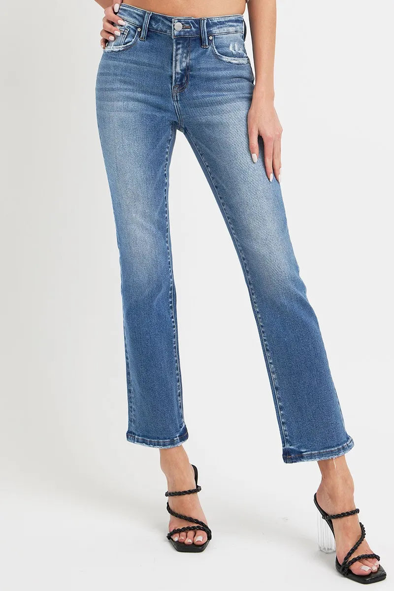 RISEN Full Size Mid Rise Ankle Straight Jeans with Pockets - women's bottoms at Lola Mariee boutique