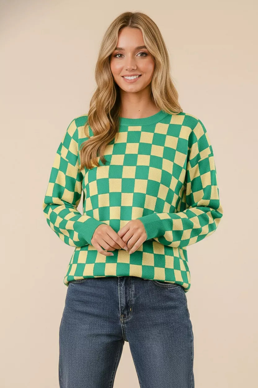 BiBi Checkered Pattern Sweater - Trendsi | Lola Mariee