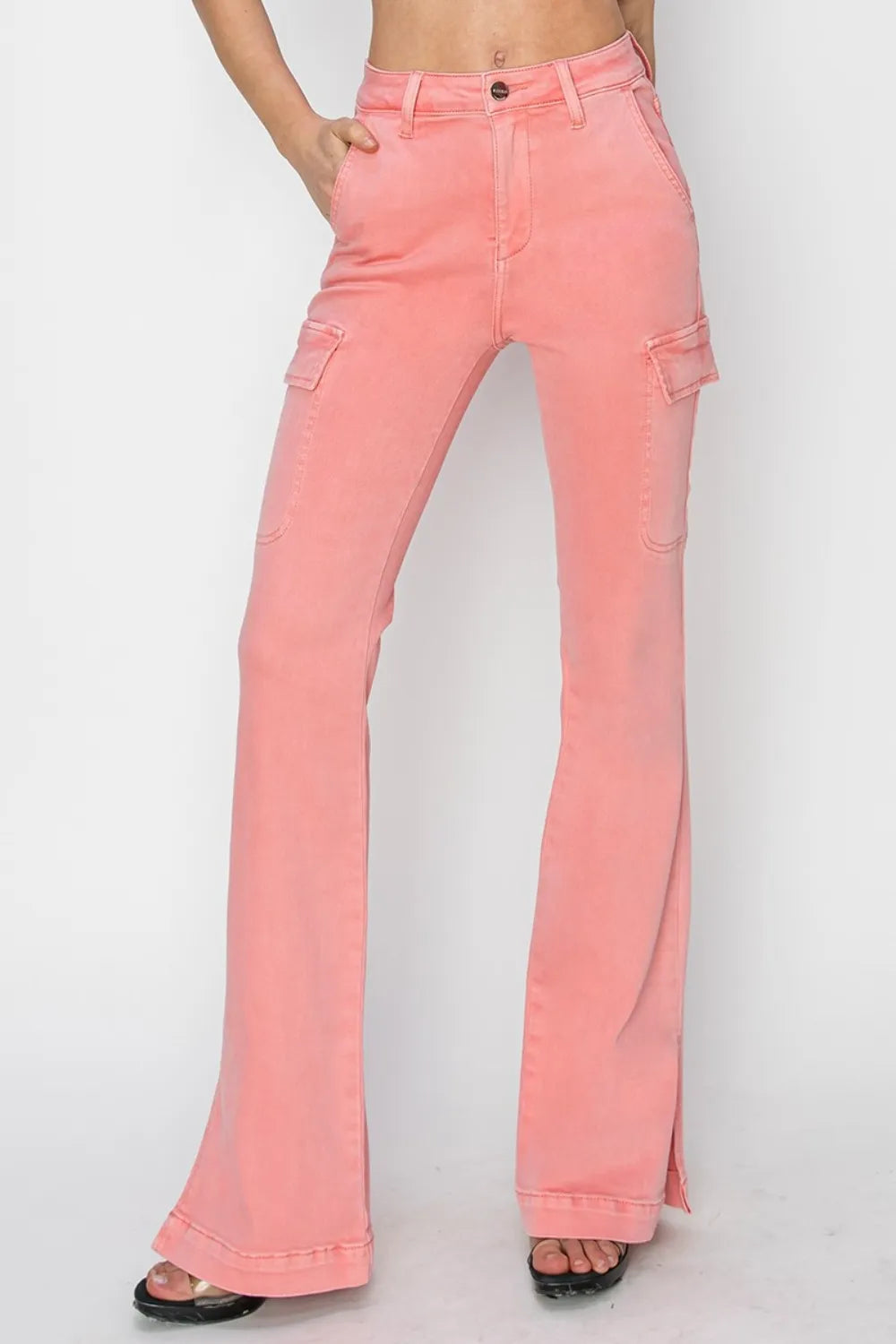 RISEN Full Size High Rise Side Slit Cargo Bootcut Jeans - women's shoes at Lola Mariee boutique