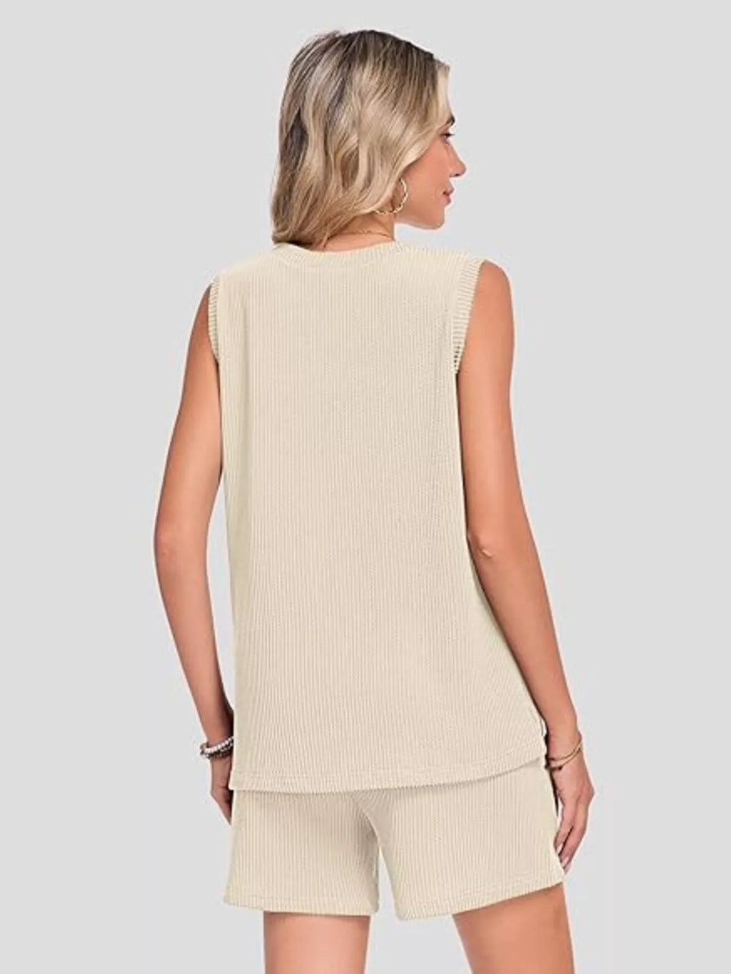 Casual Ribbed Knit Sleeveless Top and Shorts Set - Trendsi | Lola Mariee