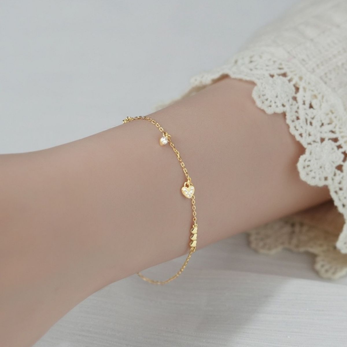 Heart Charm 925 Sterling Silver Bracelet – view 5 | Lola Mariee