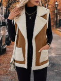Full Size Contrast Open Front Sherpa Vest Coat - women's jacket at Lola Mariee boutique