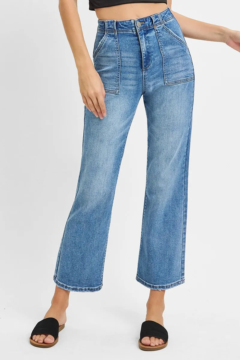 RISEN Full Size High Waisted Bootcut Cropped Jeans Plus Size - women's shoes at Lola Mariee boutique