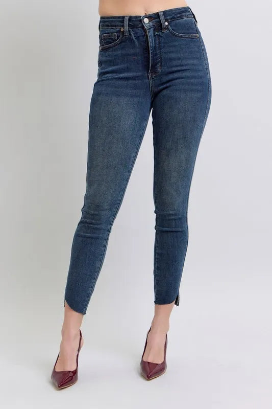 Judy Blue Full Size High Waist Tummy Control Step Hem Skinny Jeans Plus Size - women's bottoms at Lola Mariee boutique