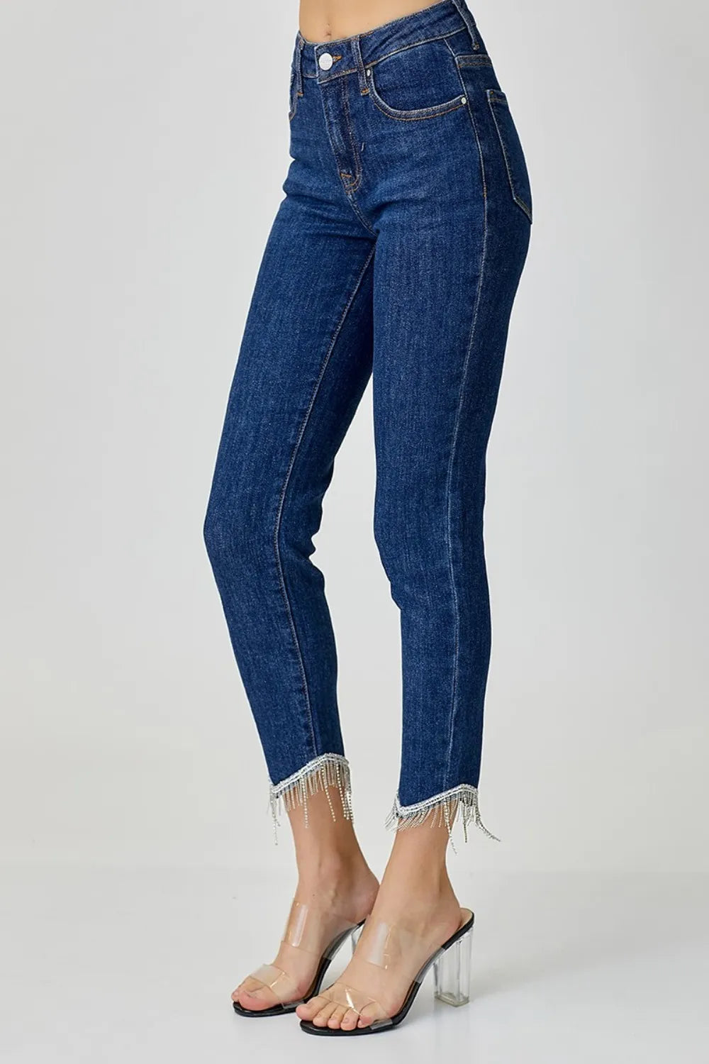 RISEN Full Size Embellished Mid Rise Crop Skinny Jeans - LOLA MARIEE | Lola Mariee