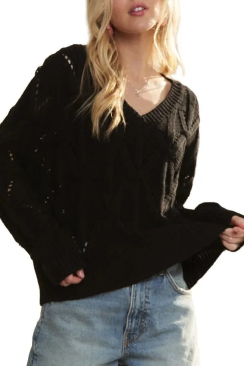 ADORA Loose Fit V Neck Knit Top – view 2 | Lola Mariee