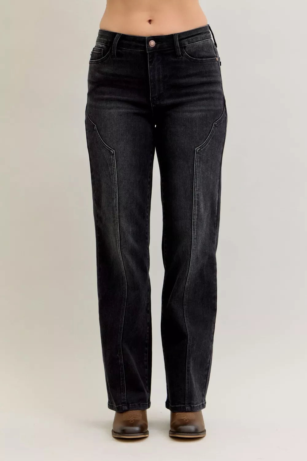 Judy Blue Mid Rise Straight Western Seam Detail Jeans - women's bottoms at Lola Mariee boutique