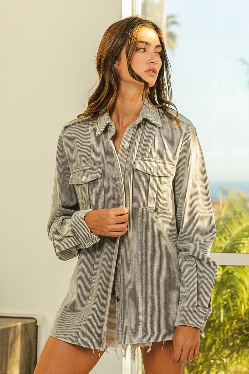BiBi Button Up Corduroy Shacket - Trendsi | Lola Mariee
