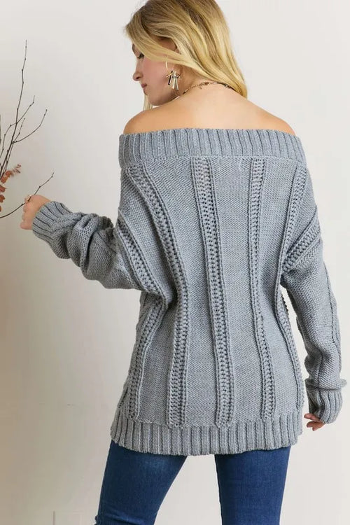 ADORA Cable Knit Off Shoulder Sweater – view 2 | Lola Mariee