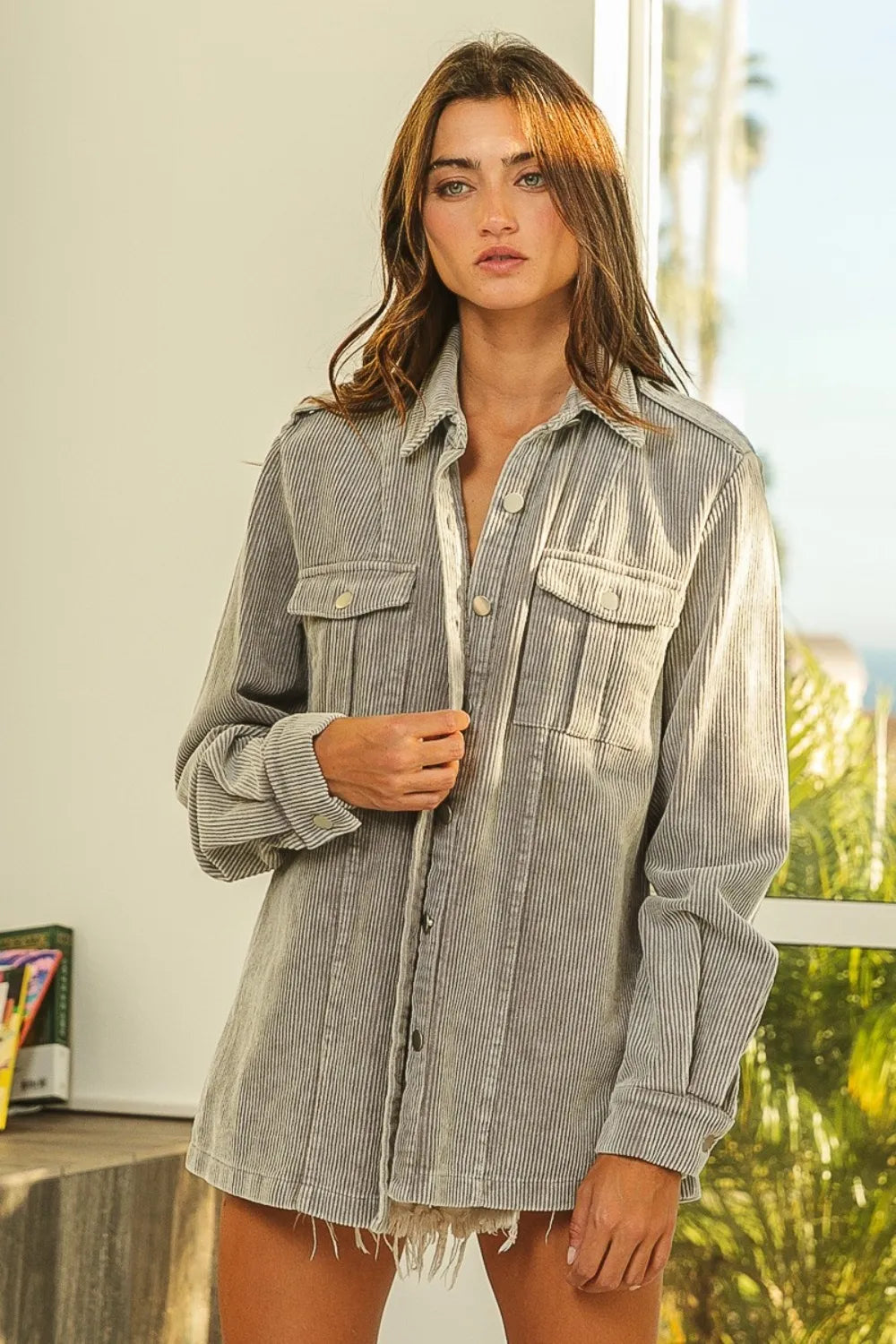 BiBi Button Up Corduroy Shacket - Trendsi | Lola Mariee