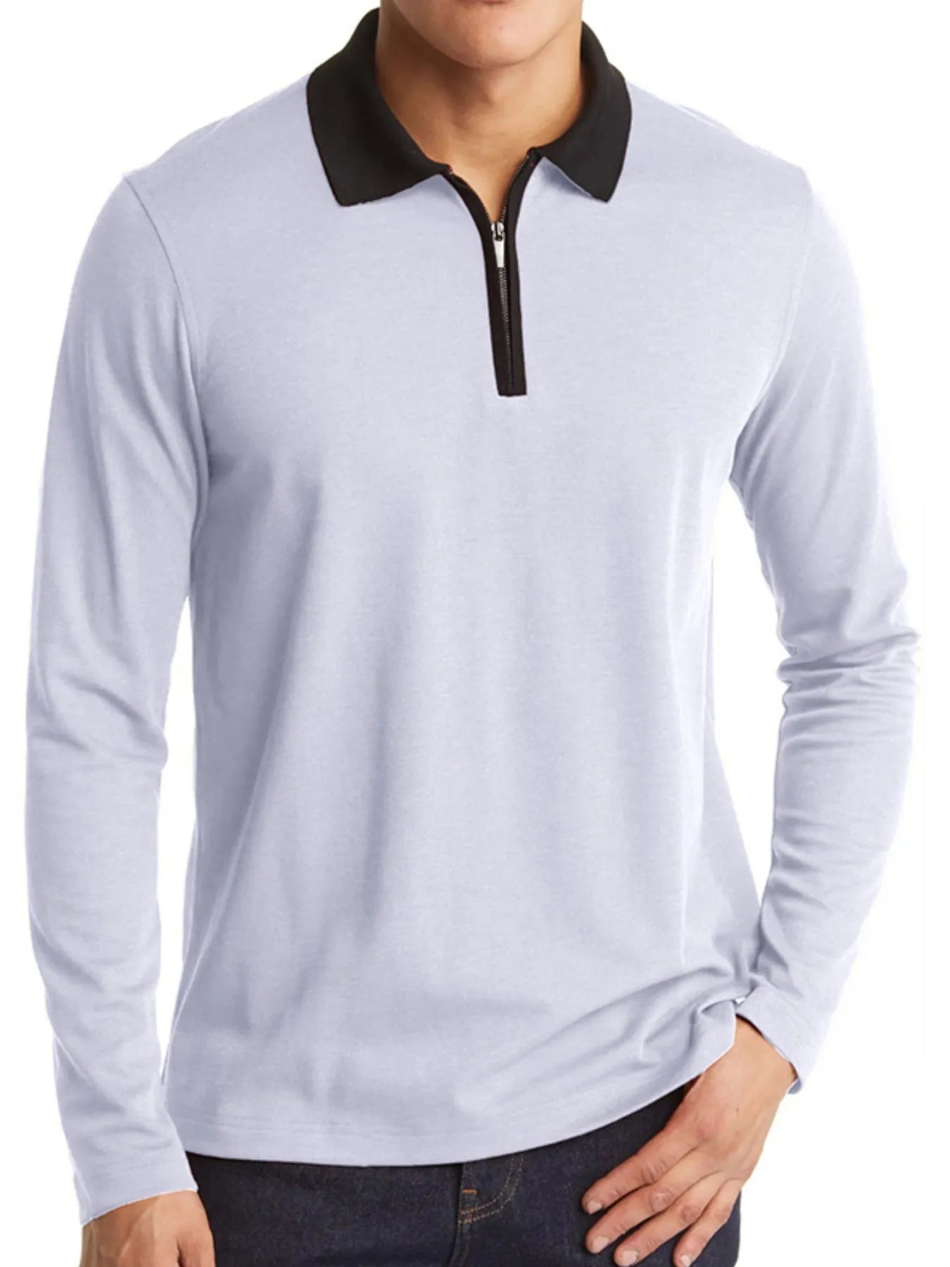Men's Classic Long Sleeve Contrast Collar Polo Shirt – view 9 | Lola Mariee