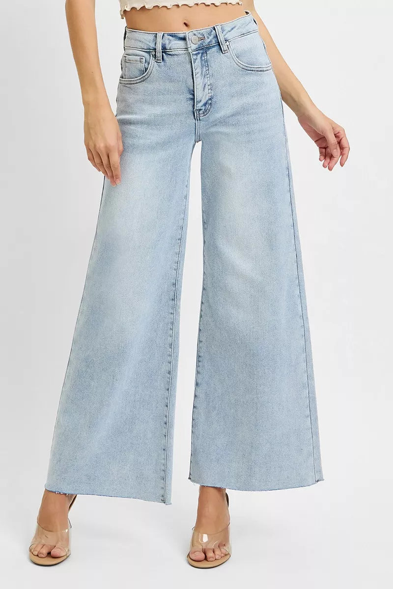 RISEN Full Size High Rise Ankle Wide Palazzo Jeans Plus Size - women's bottoms at Lola Mariee boutique