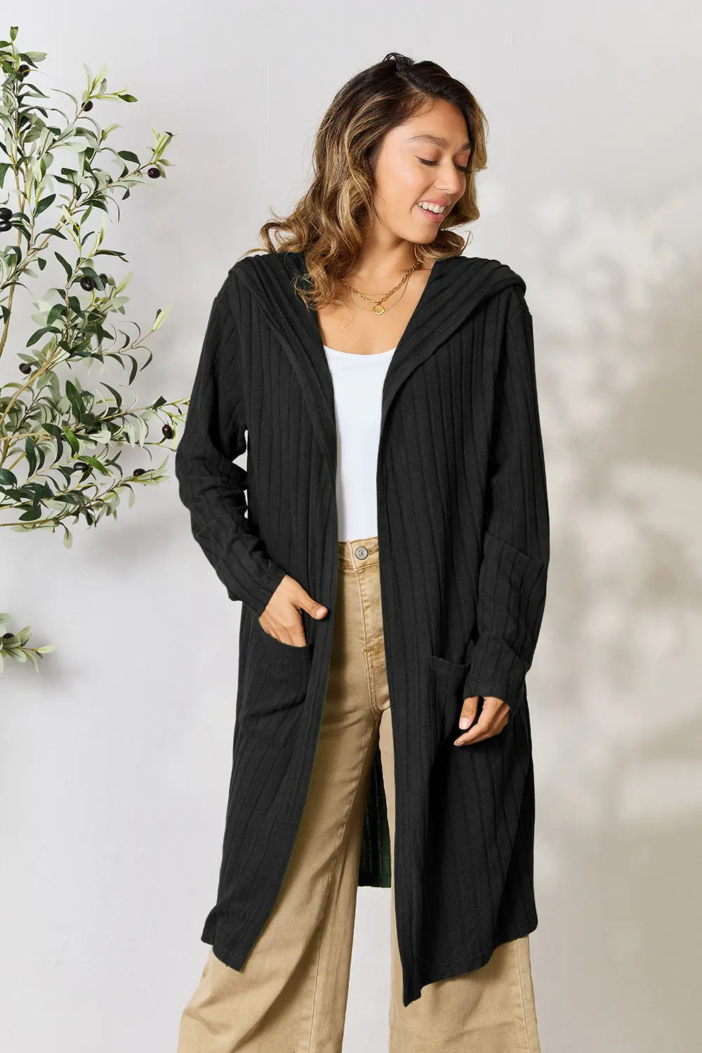 Basic Bae Full Size Hooded Sweater Cardigan | Lola Mariee