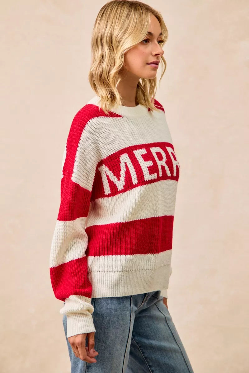 BiBi Christmas Merry Lettering Sweater - Trendsi | Lola Mariee