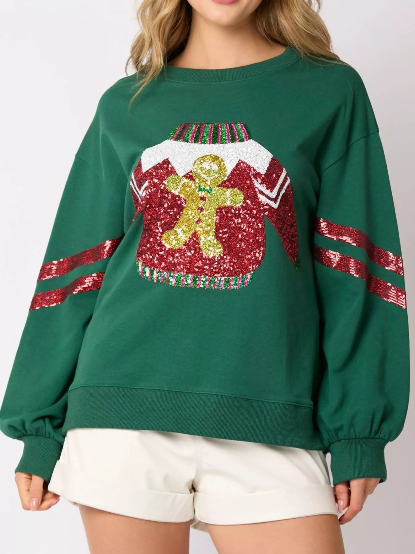 Christmas Sequin Santa Hat Holiday Sweatshirt – view 9 | Lola Mariee