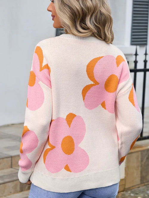 Angel Wings Flower Round Neck Long Sleeve Sweater – view 2 | Lola Mariee