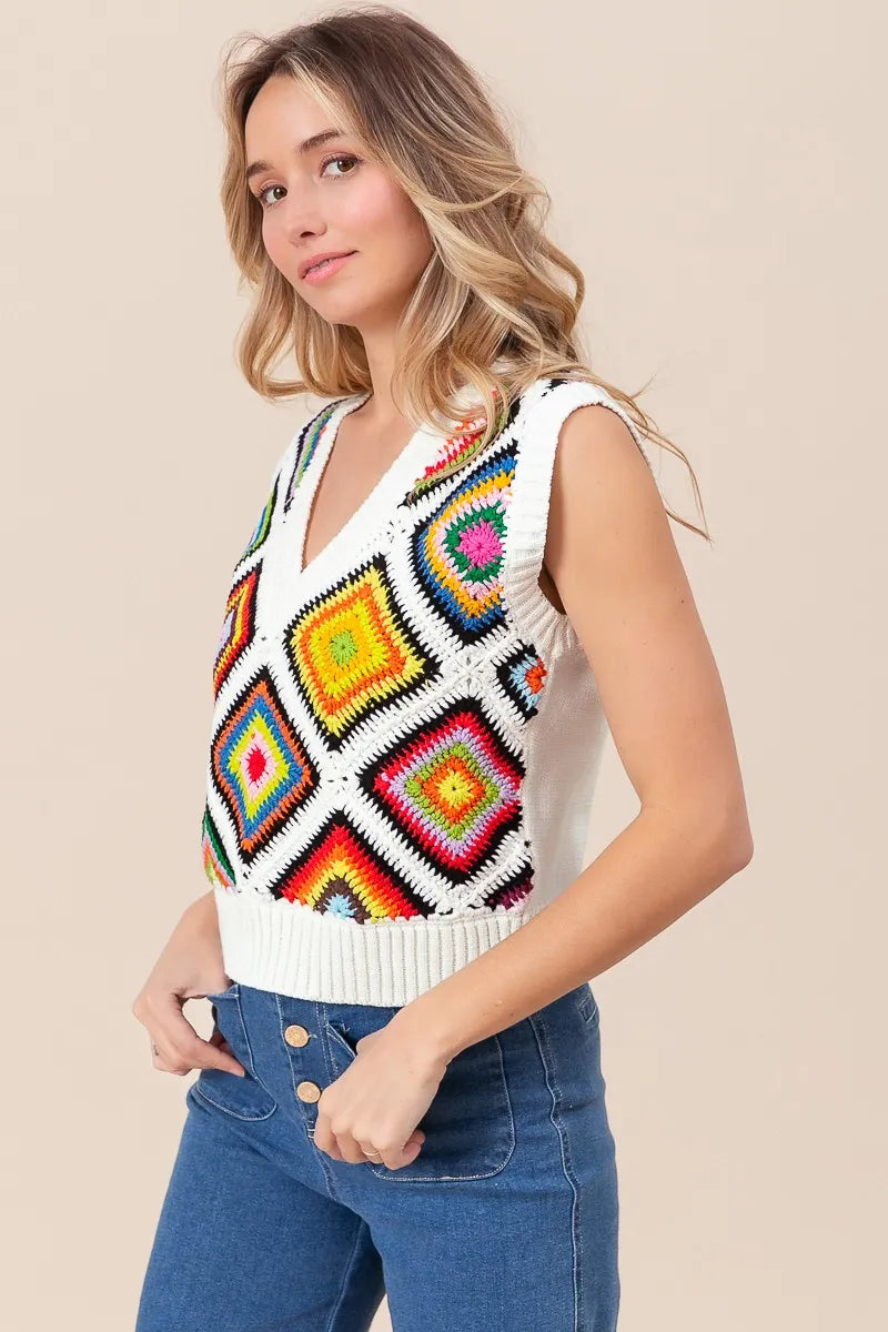 BiBi Diamond Granny Square Sweater Vest - Trendsi | Lola Mariee