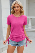Eyelet Round Neck Short Sleeve T-Shirt - Trendsi | Lola Mariee