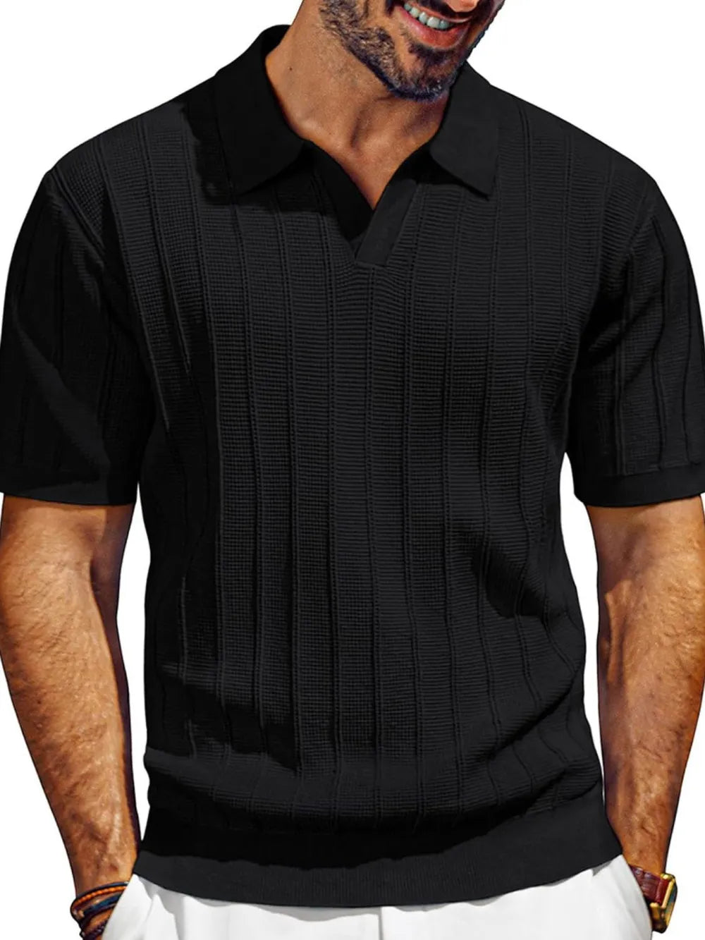 Men's Full Size Textured Collared Neck Short Sleeve Polo Plus Size – view 6 | Lola Mariee