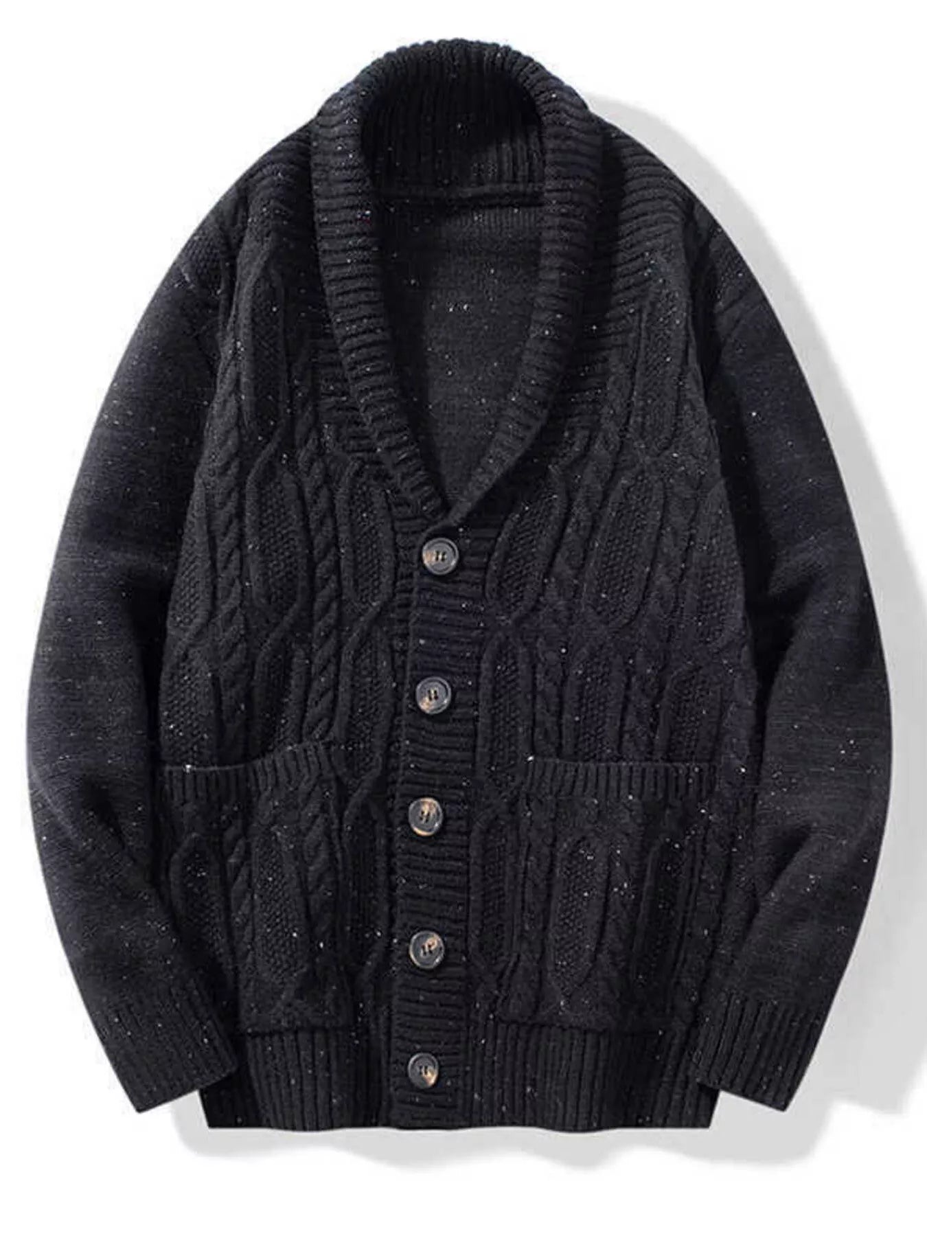 Men's Shawl Collar Cable Knit Button-Up Cardigan – view 2 | Lola Mariee