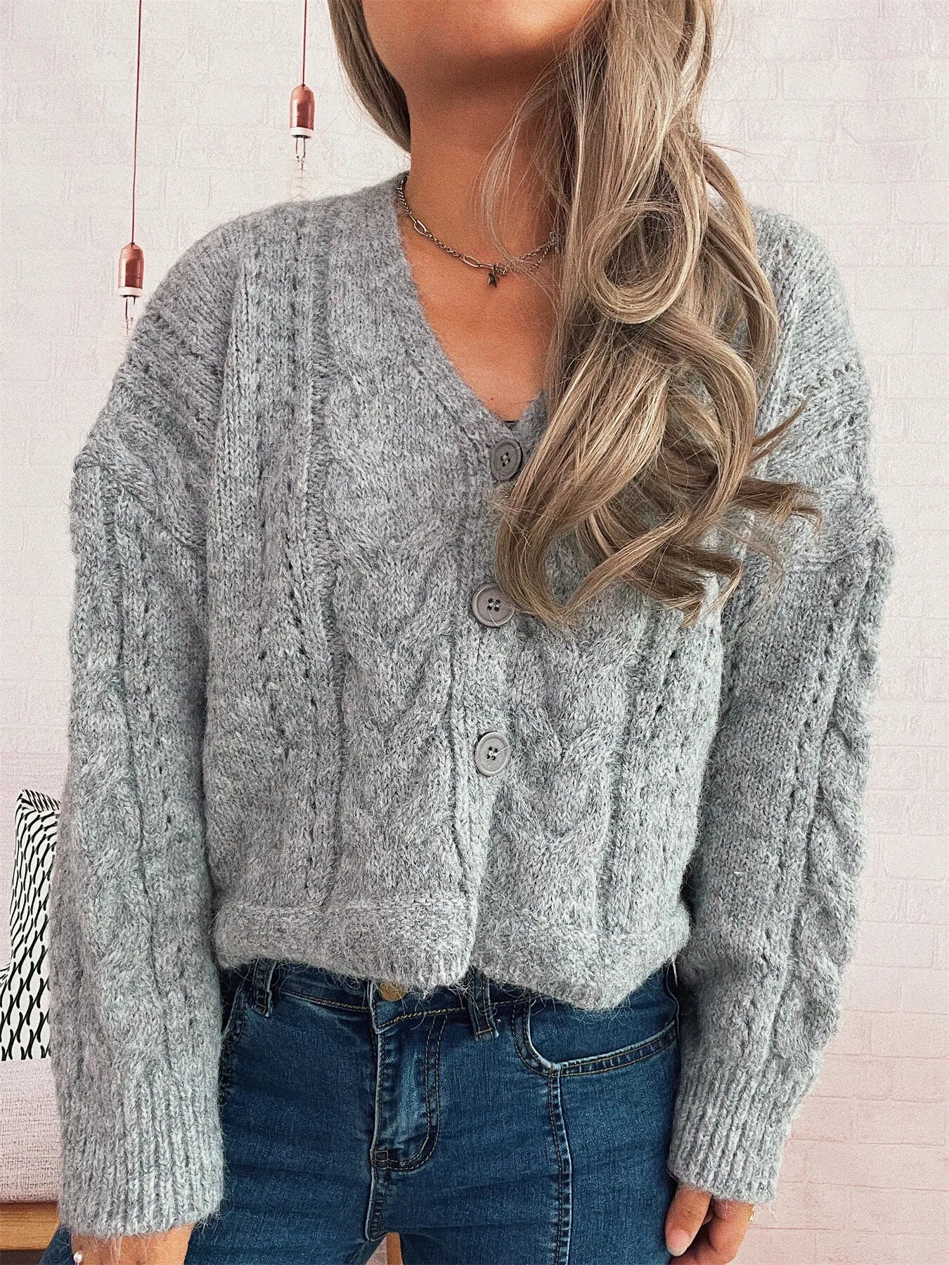 Cable Knit Button-Up Cardigan – view 4 | Lola Mariee