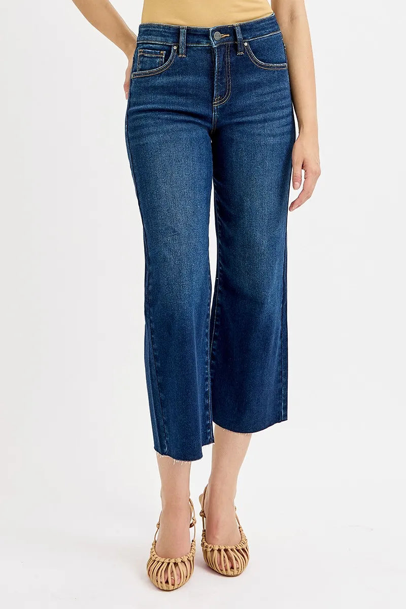 RISEN Full Size Tummy Control High Rise Crop Wide Jeans Plus Size - women's top at Lola Mariee boutique