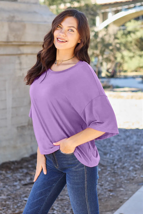 Basic Bae Bamboo Full Size Round Neck Drop Shoulder T-Shirt – view 2 | Lola Mariee