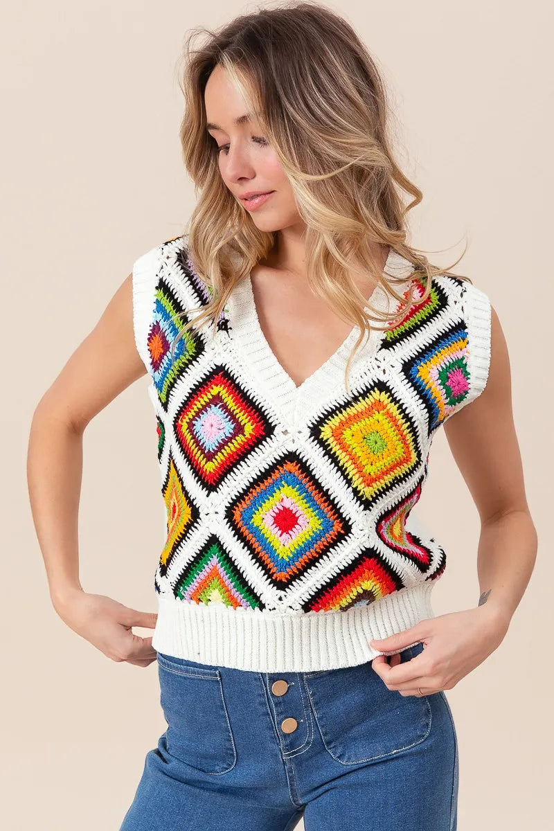 BiBi Diamond Granny Square Sweater Vest - Trendsi | Lola Mariee