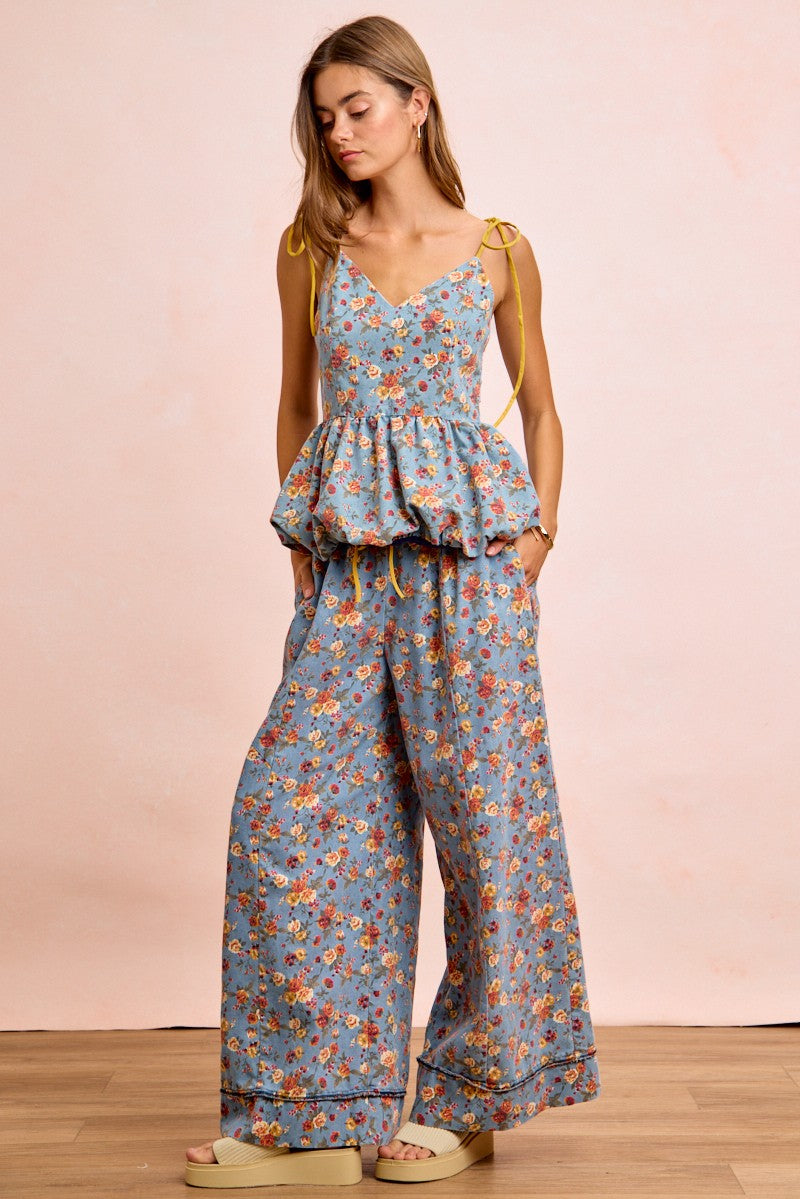 BiBi Floral Printed Drawstring Wide Pants - Trendsi | Lola Mariee