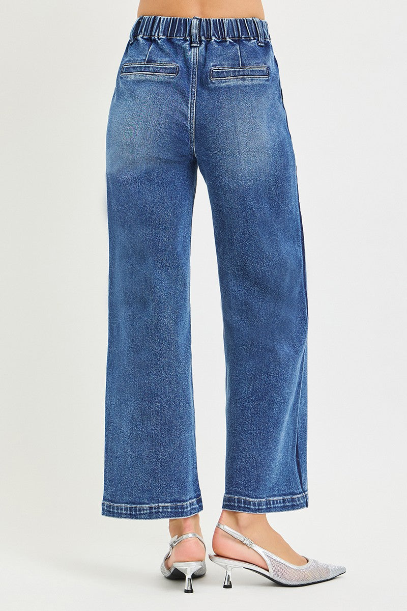 RISEN Elastic Band High Rise Cropped Wide Jeans - Trendsi | Lola Mariee