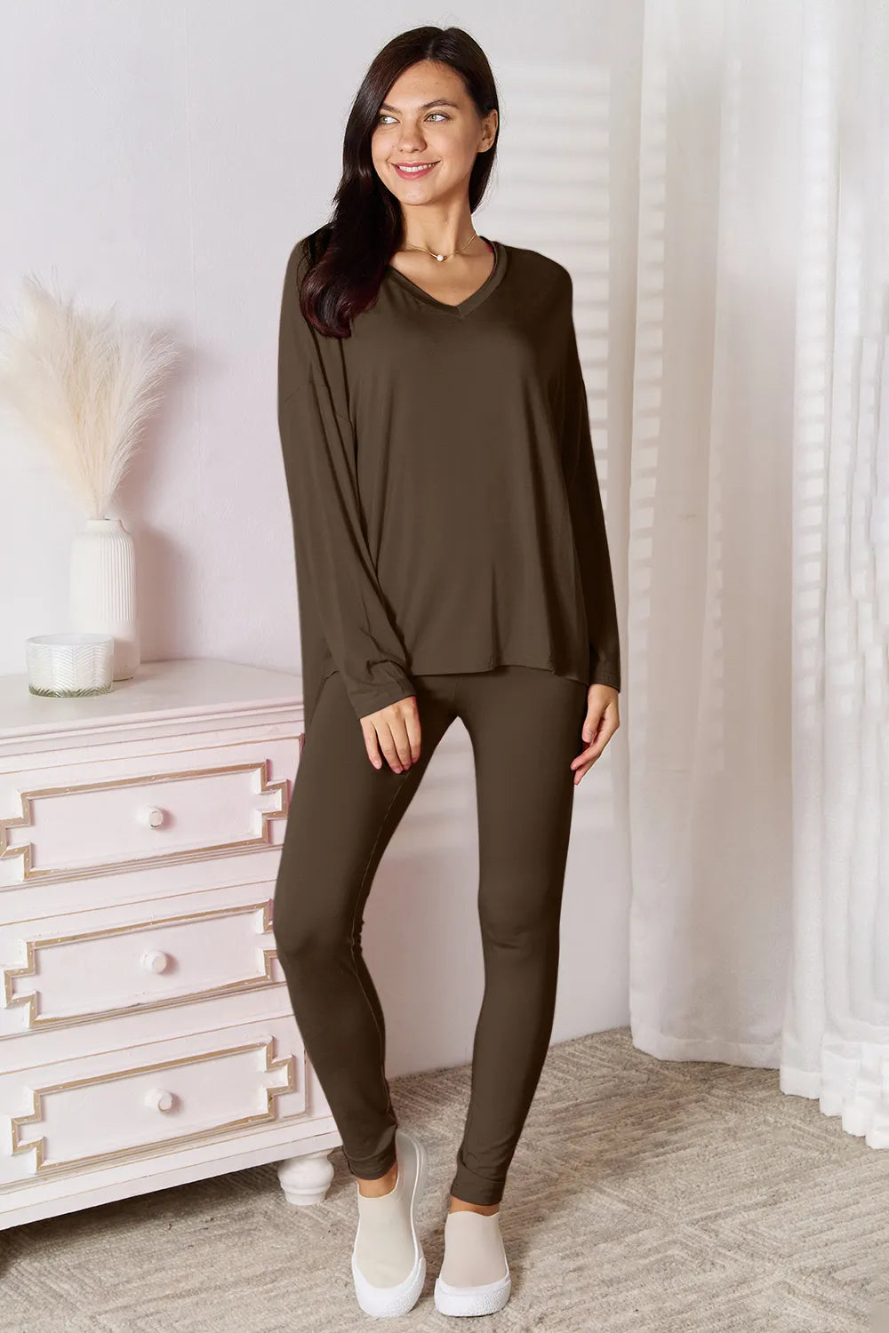 Basic Bae Bamboo Full Size V-Neck Long Sleeve Top and Pants Lounge Set – view 9 | Lola Mariee