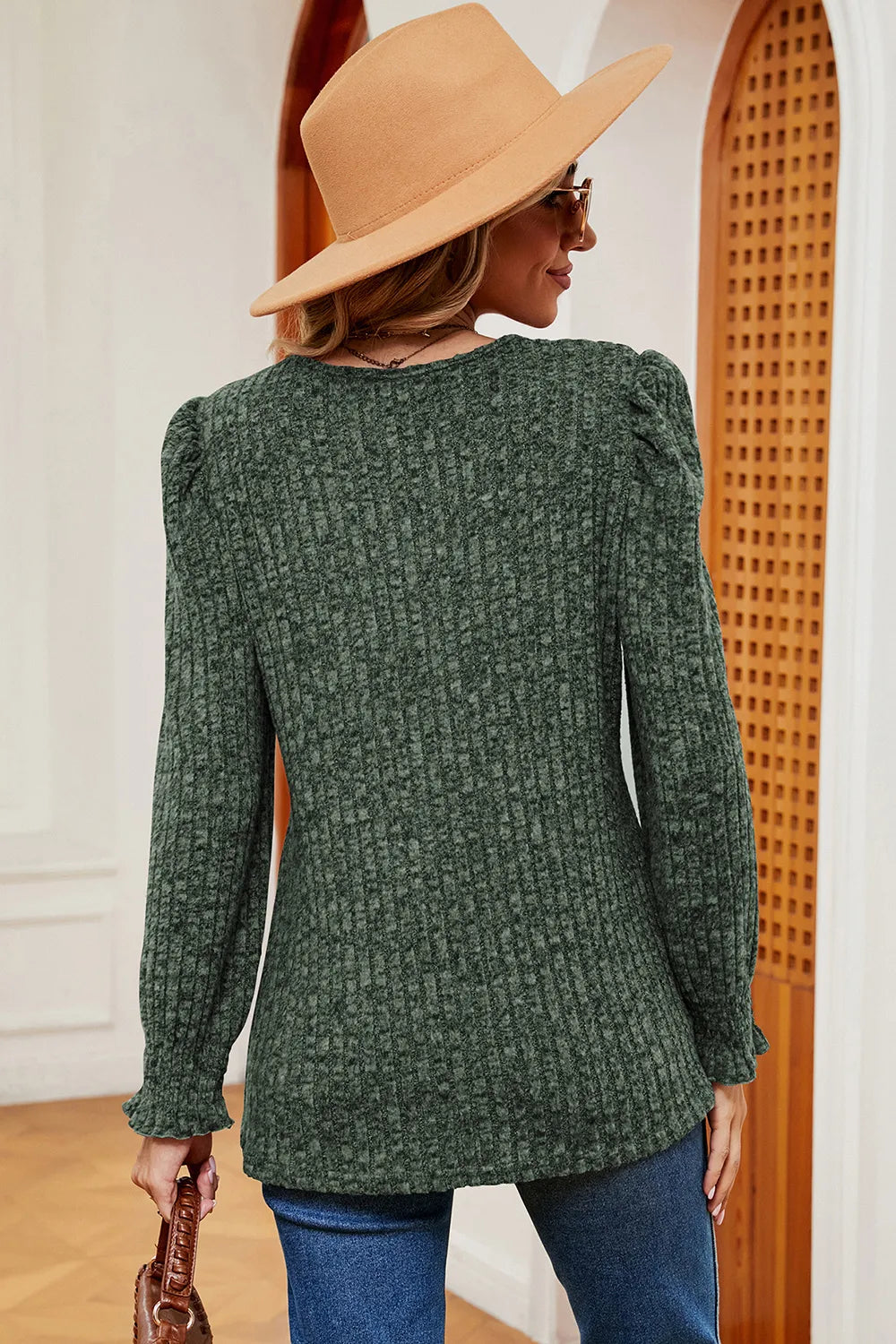 Square Neck Flounce Sleeve T-Shirt - Trendsi | Lola Mariee