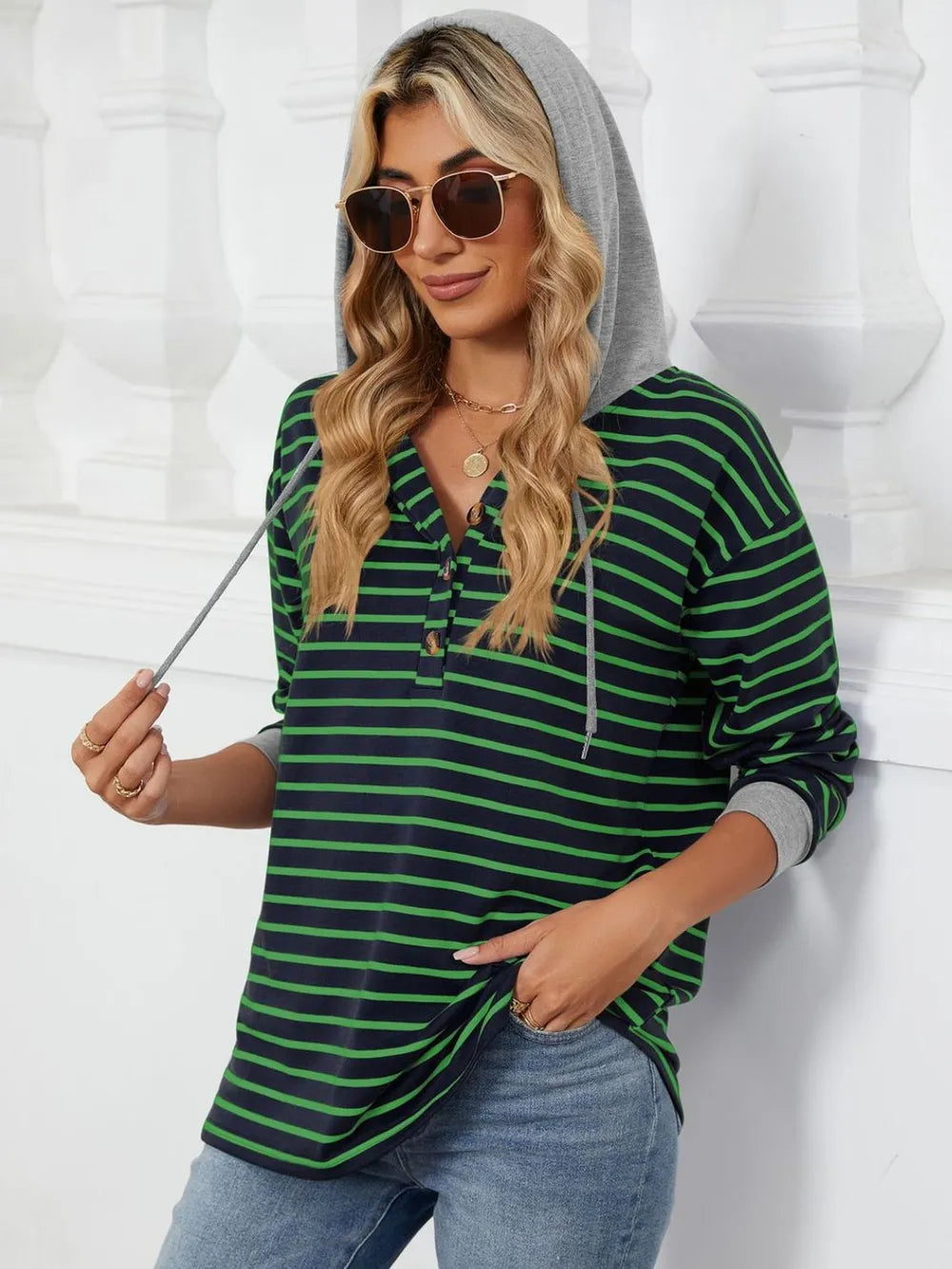 Drawstring Striped Long Sleeve Hoodie - Trendsi | Lola Mariee