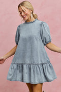 SO ME Denim Short Sleeves Mini Tiered Dress - Trendsi | Lola Mariee